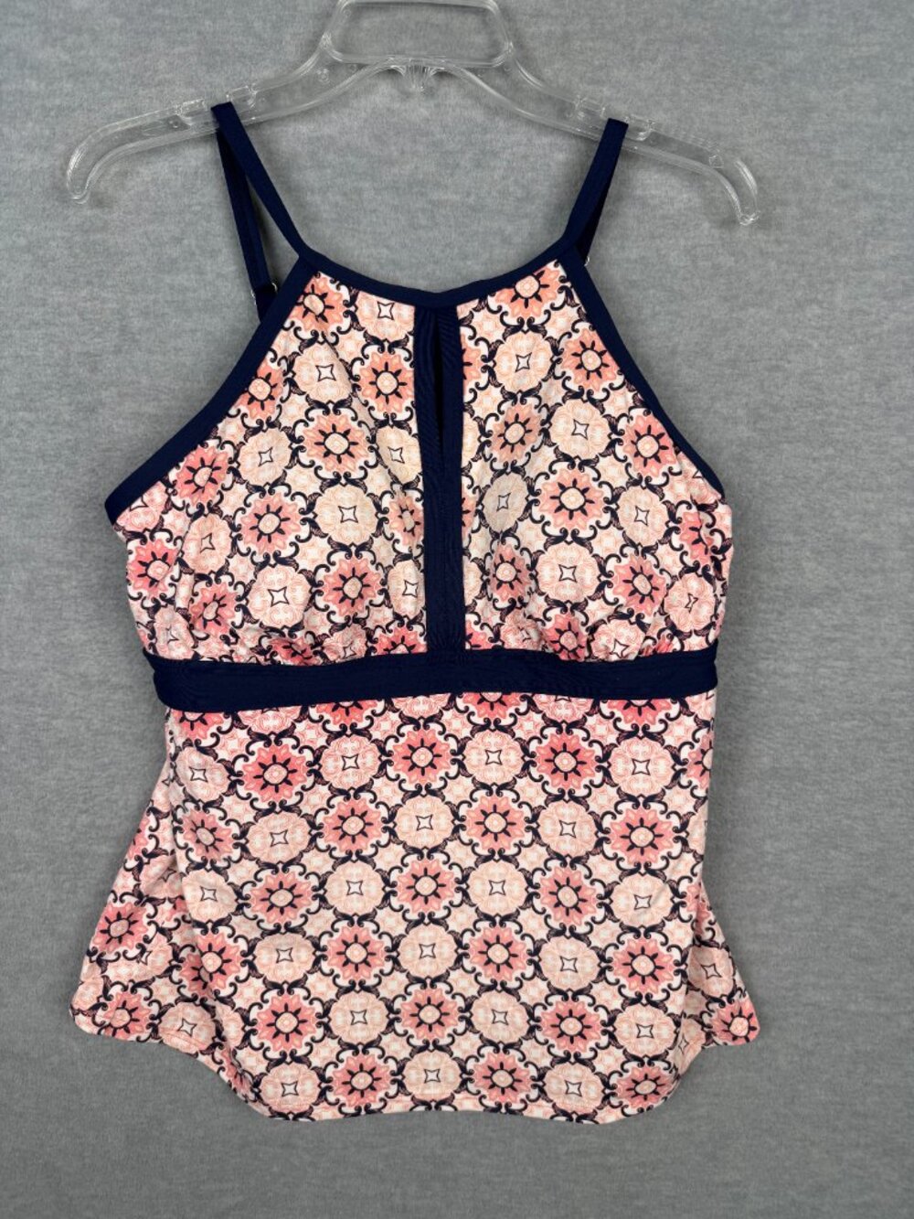 Lands End 14 High Neck Tankini Built In Bra Adjustable Straps Pink Floral - Picture 2 of 8